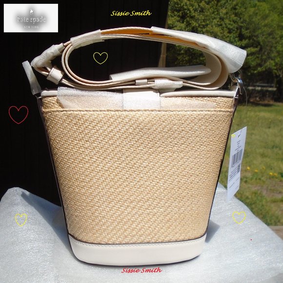♠️ Kate Spade ♠️ Mini Audrey Bucket Bag & Wallet in Straw & Leather - Picture 6 of 16